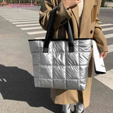 Winter Nylon Padded Quilted Handbag Warm Tote Bag Large Capacity