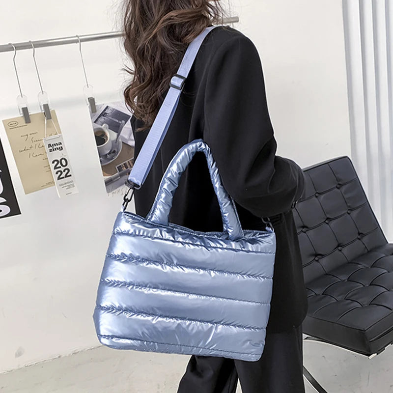 Winter Padded Shoulder Bags For Women Solid Small Top-handle Bag