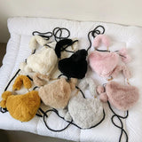Winter Plush Crossbody Bag Beads Shoulder Bags Love Heart Shape Plush Purses Sof