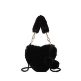 Winter Plush Crossbody Bag Beads Shoulder Bags Love Heart Shape Plush Purses Sof