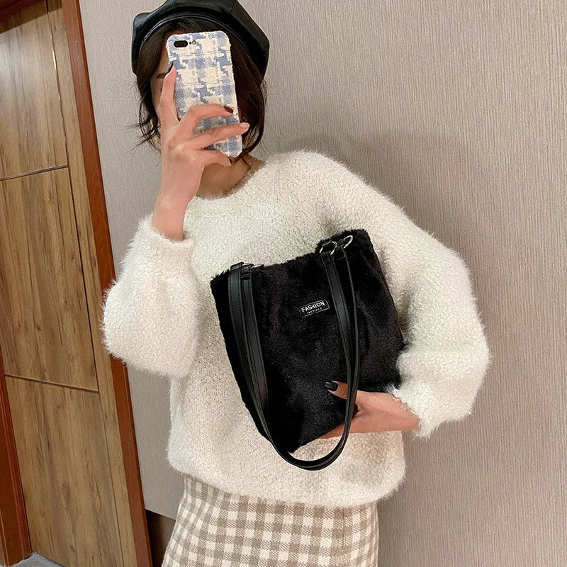 Winter Leopard Print Plush Mini Bag for Women