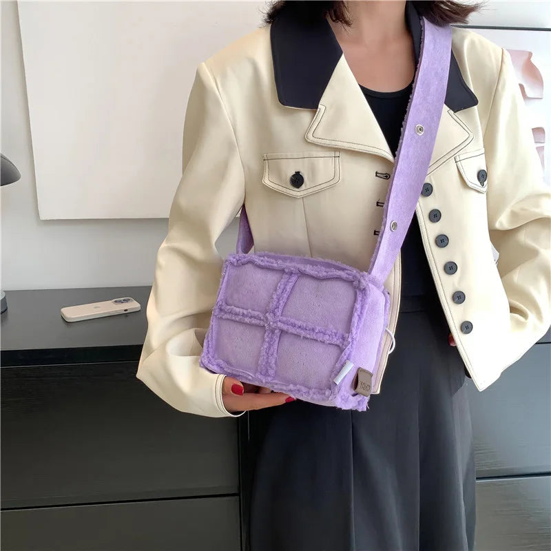 Winter Plush Small Square Bag Lamb Wool Women's Shoulder Crossbody Handbag