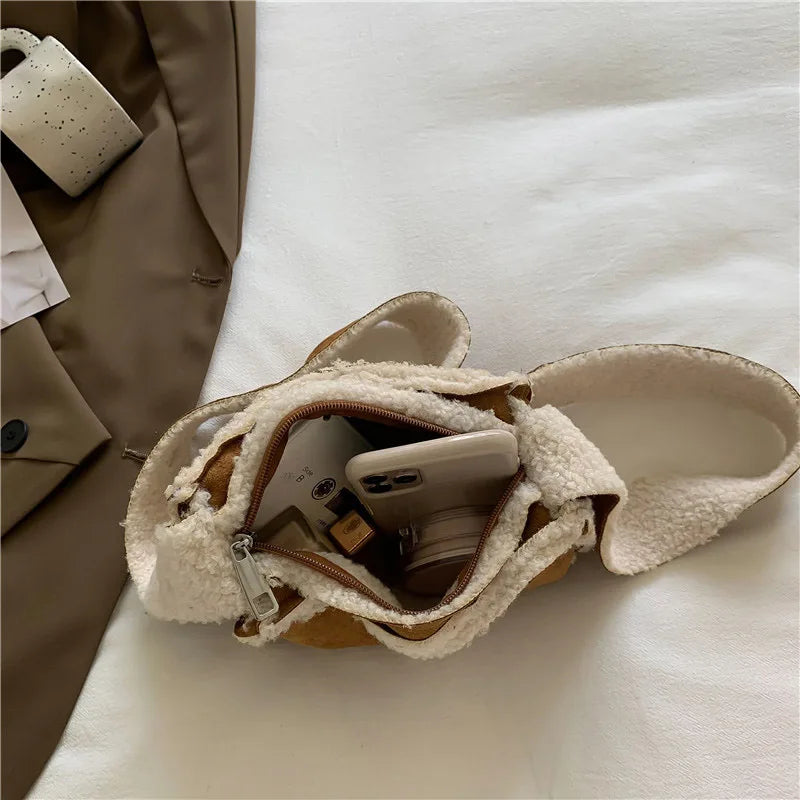 Winter Plush Small Square Bag Lamb Wool Women's Shoulder Crossbody Handbag