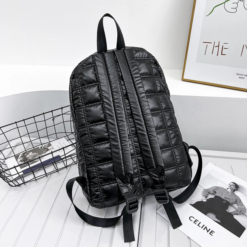 Winter Quilted Plaid Women's Backpack Space Down Casual Female Backpacks