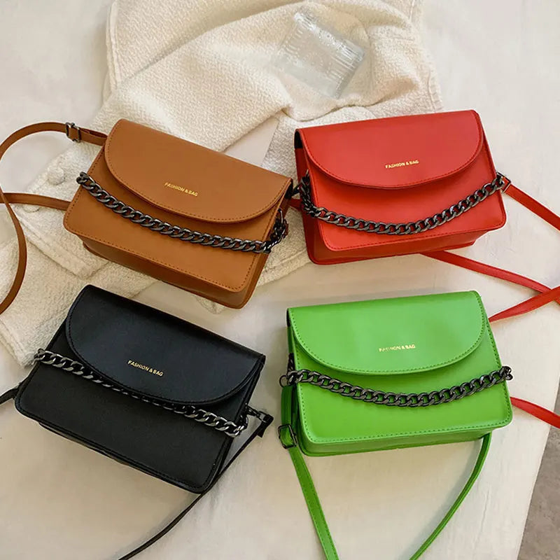 Winter Style Chain Handbags For Women Pu Leather Solid Female Shoulder Bag
