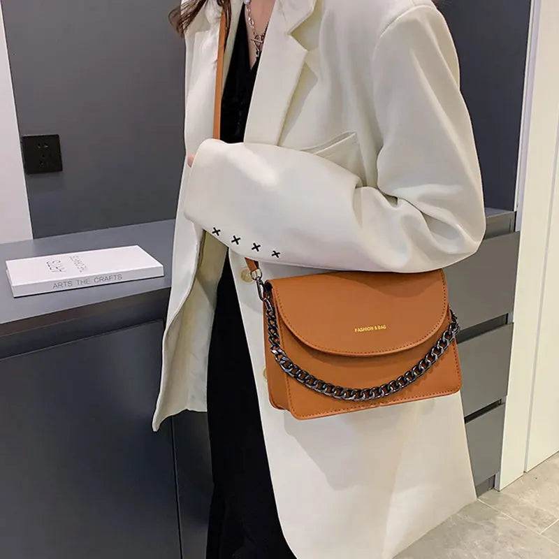 Winter Style Chain Handbags For Women Pu Leather Solid Female Shoulder Bag