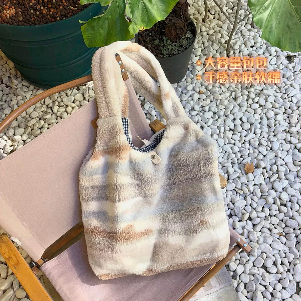 Vintage Style Ink Print Shoulder Bag - Faux Fur Hand Bag
