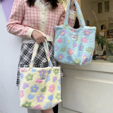 Winter Soft Plush Girls Floral Shoulder Bag Flower Women Faux Fur Casual Tote Ba