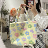 Winter Soft Plush Girls Floral Shoulder Bag Flower Women Faux Fur Casual Tote Ba
