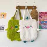 Soft Plush Shoulder Bag Little Monster Embroidery Handbag Faux Fur Women Bags