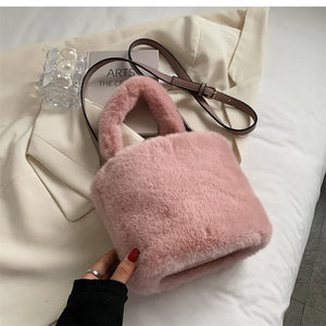 Soft Plush Women's Faux Fur Crossbody Bag Solid Messenger Handbag