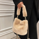 Soft Plush Women's Faux Fur Crossbody Bag Solid Messenger Handbag
