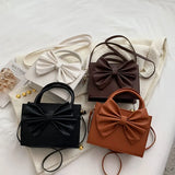 Winter Solid Big Handbag For Women High Pu Leather Bow Single Shoulder Bag