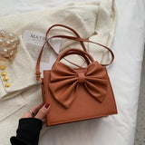 Winter Solid Big Handbag For Women High Pu Leather Bow Single Shoulder Bag