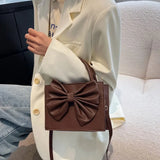 Winter Solid Big Handbag For Women High Pu Leather Bow Single Shoulder Bag
