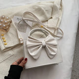 Winter Solid Big Handbag For Women High Pu Leather Bow Single Shoulder Bag