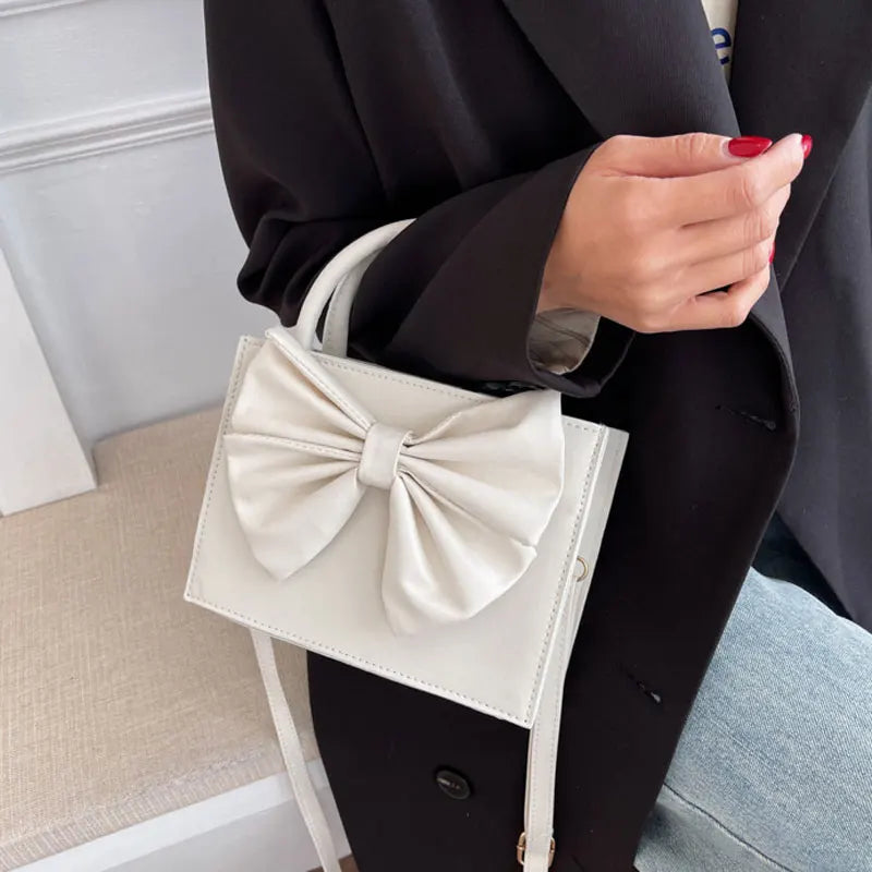 Winter Solid Big Handbag For Women High Pu Leather Bow Single Shoulder Bag