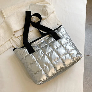 Winter Space Cotton Tote Women Large Capacity Padded Shoulder Bag