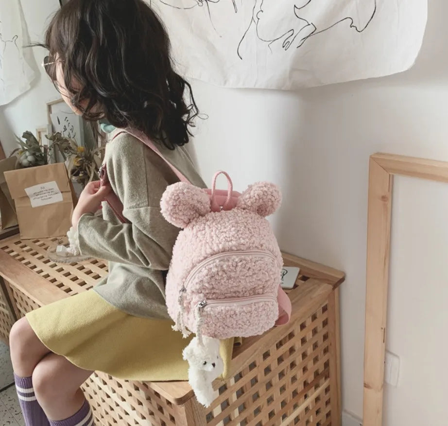 Winter Children's Rabbit Ears Backpack Bear Bag Plush Toys Girls Kindergarten