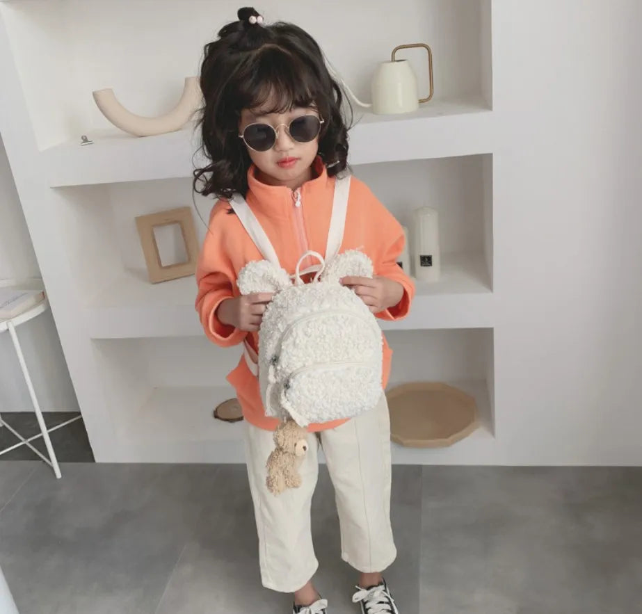 Winter Children's Rabbit Ears Backpack Bear Bag Plush Toys Girls Kindergarten