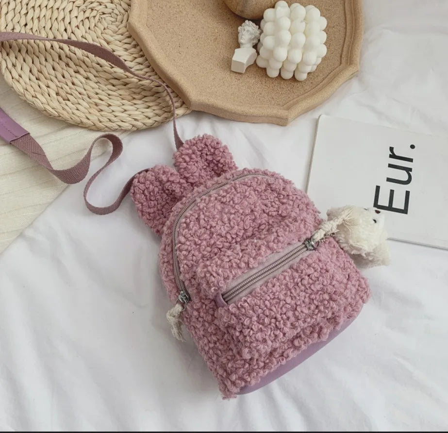 Winter Children's Rabbit Ears Backpack Bear Bag Plush Toys Girls Kindergarten