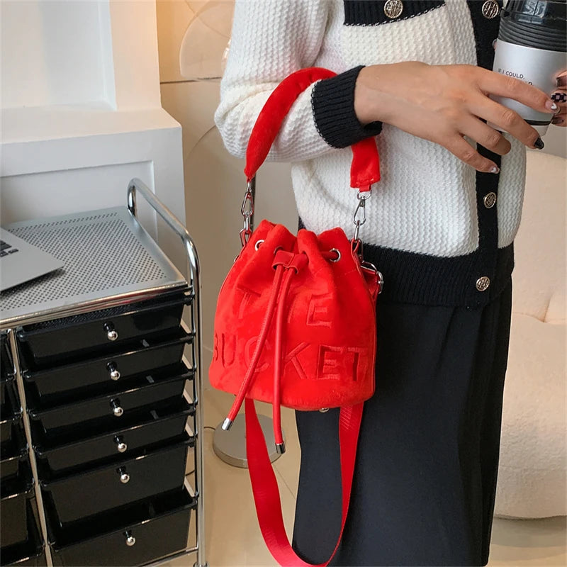 Velvet Winter Bucket Bag Crossbody Shoulder Satchel Lady Bag