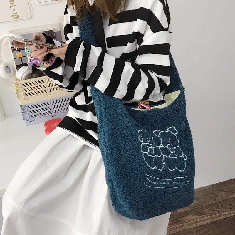 Winter Plush Shoulder Bag Large Capacity Handbag