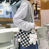 Plush Winter Women Handbag Soft Small Zipper Satchel with Cartoon Pendant