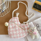 Plush Winter Women Handbag Soft Small Zipper Satchel with Cartoon Pendant