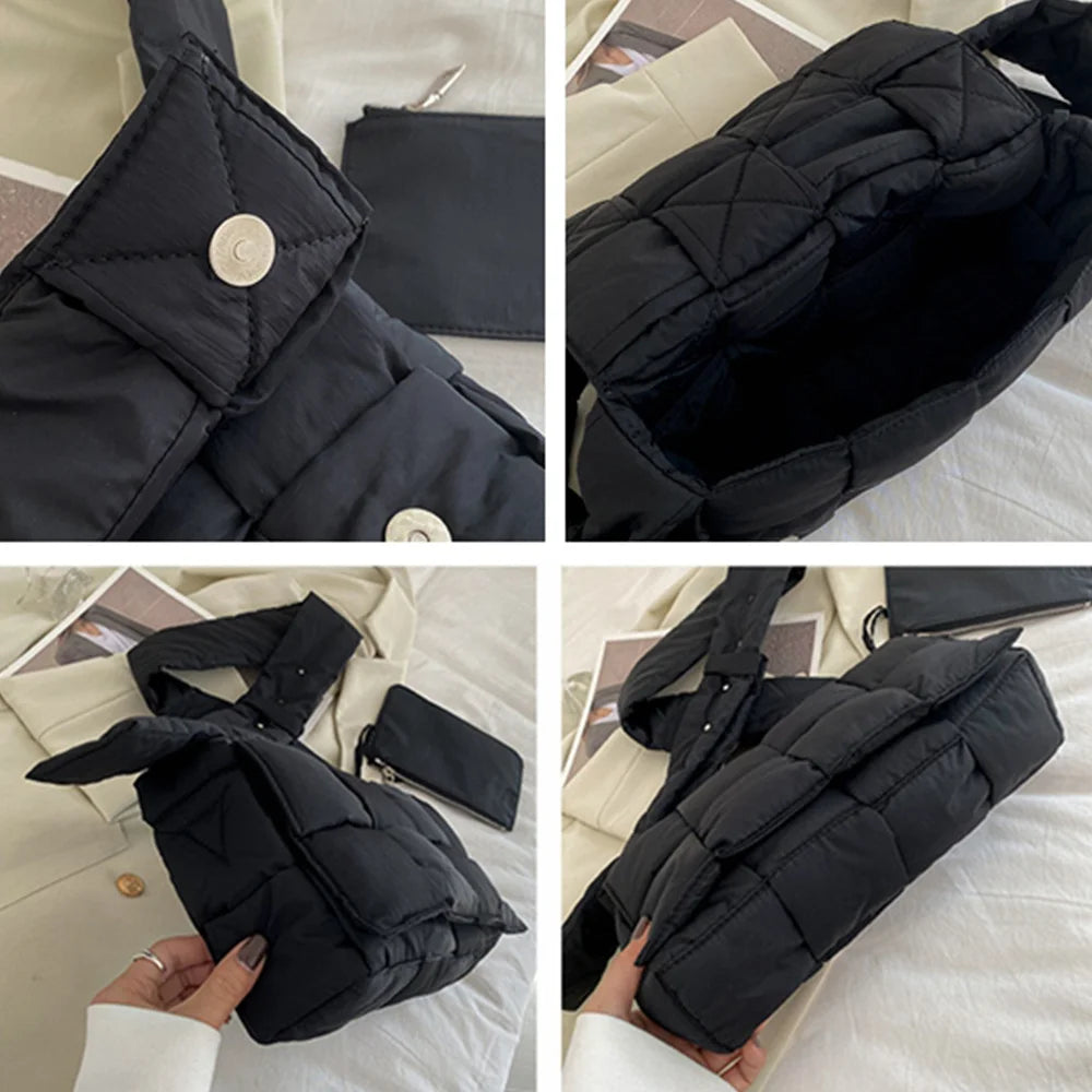 Winter Woven Cotton Crossbody Bag for Women Down Padded Shoulder Bags