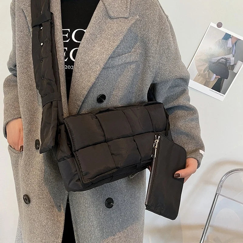 Winter Woven Cotton Crossbody Bag for Women Down Padded Shoulder Bags