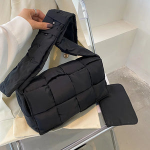 Winter Woven Cotton Crossbody Bag for Women Down Padded Shoulder Bags