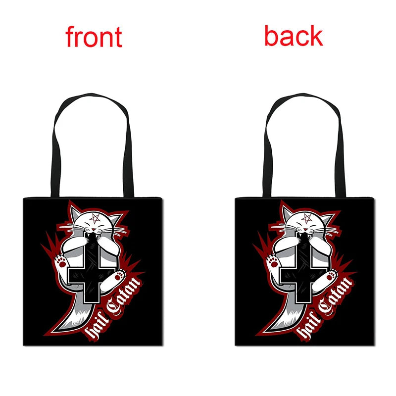 Witch & Cat Print Handbag Causal Totes Bag for Travel Shopping