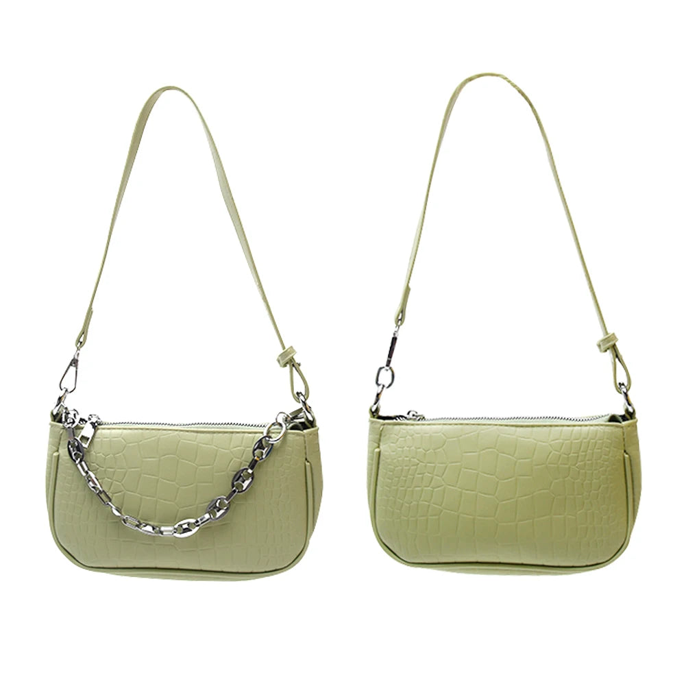 Crocodile Pattern PU Leather Handbag with Chain Strap