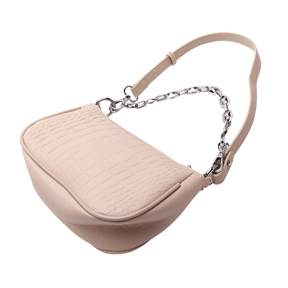 Crocodile Pattern PU Leather Handbag with Chain Strap
