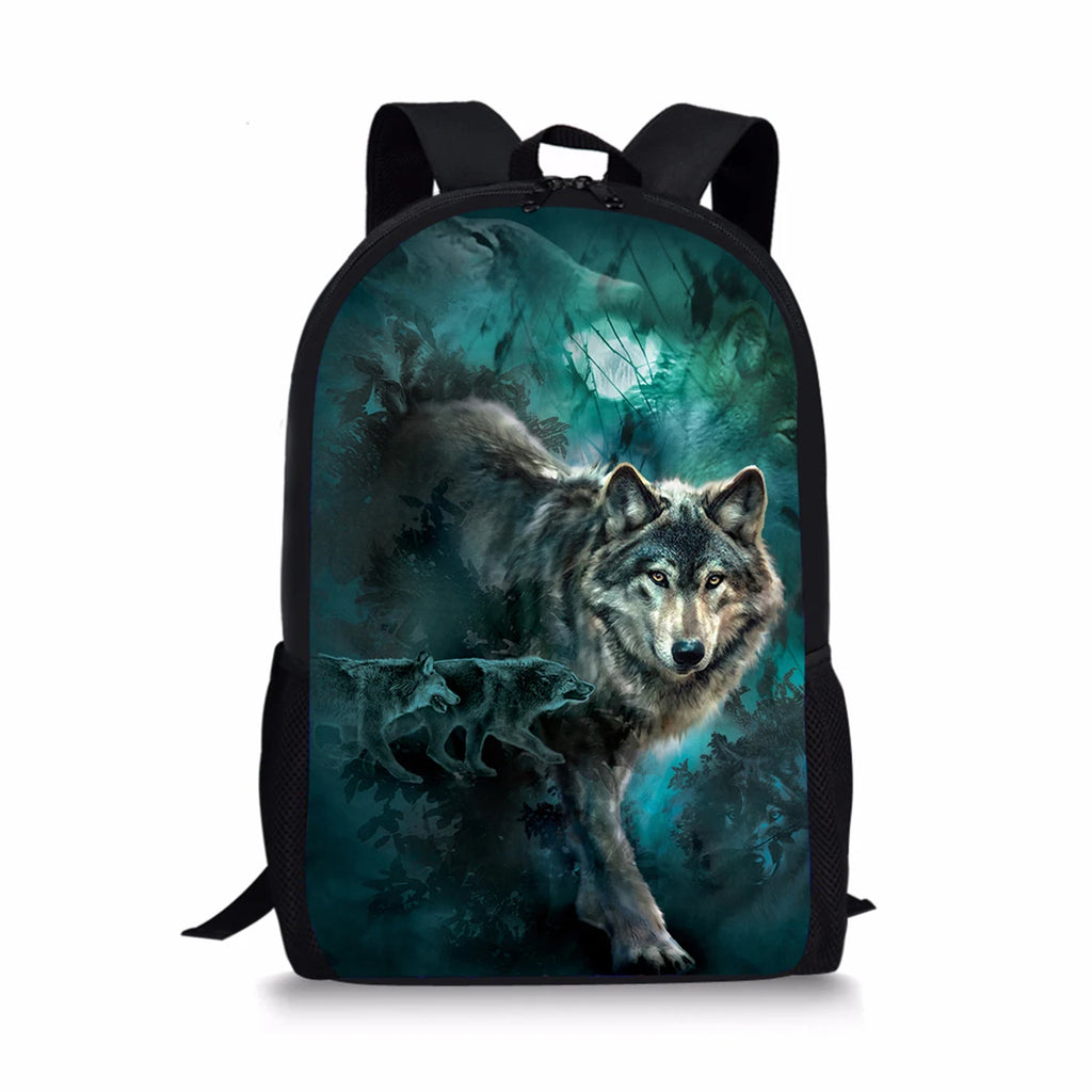 Wolf Print Backpack Pencil & Lunch Bag Set for Kids