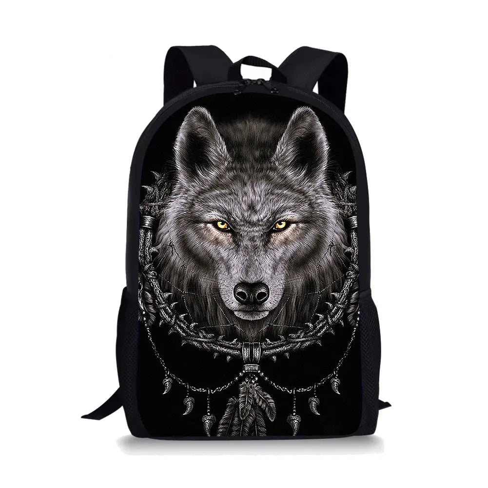 Wolf Print Backpack Pencil & Lunch Bag Set for Kids
