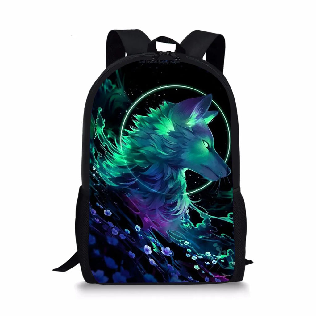 Wolf Print Backpack Pencil & Lunch Bag Set for Kids