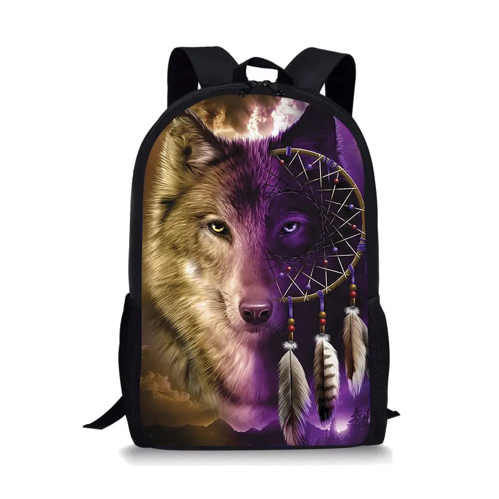 Wolf Print Backpack Pencil & Lunch Bag Set for Kids