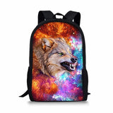 Wolf Print Backpack Kids School Bag Outdoor Travel Knapsack