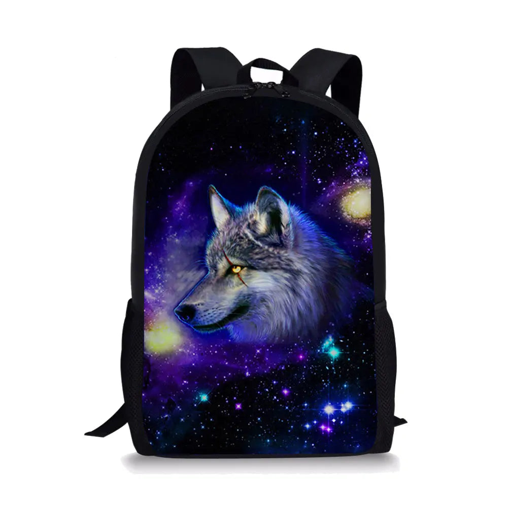 Wolf Print Backpack Kids School Bag Outdoor Travel Knapsack