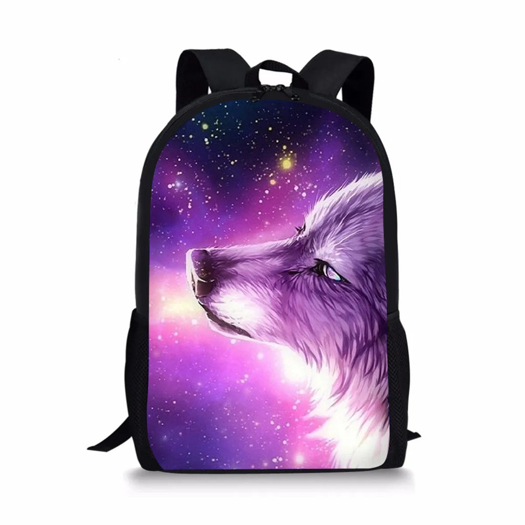 Wolf Print Backpack Kids School Bag Outdoor Travel Knapsack
