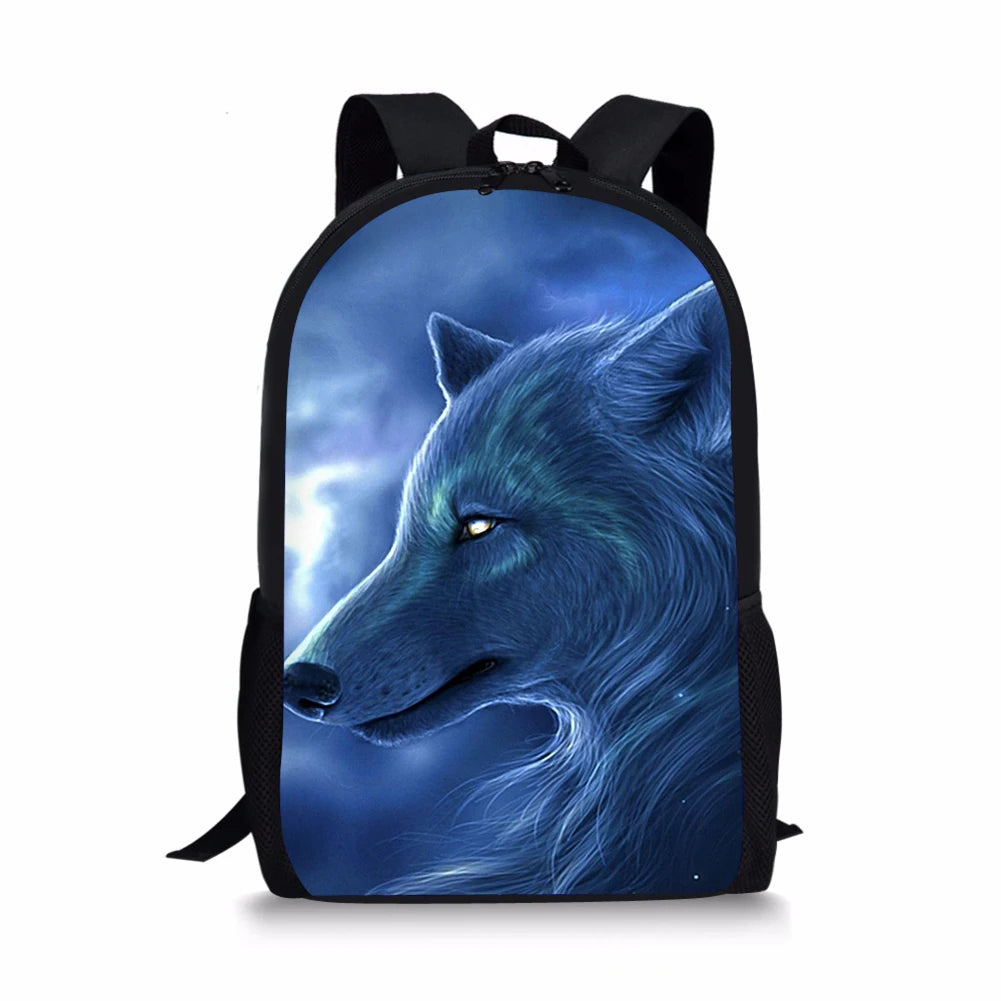 Wolf Printing Pattern School Backpacks & Pencil Bag & Lunch Bag