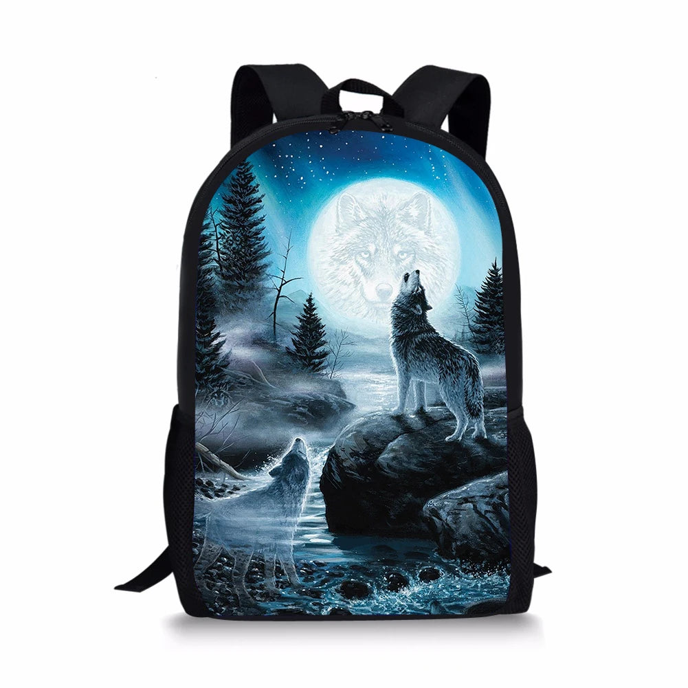 Wolf Printing Pattern School Backpacks & Pencil Bag & Lunch Bag