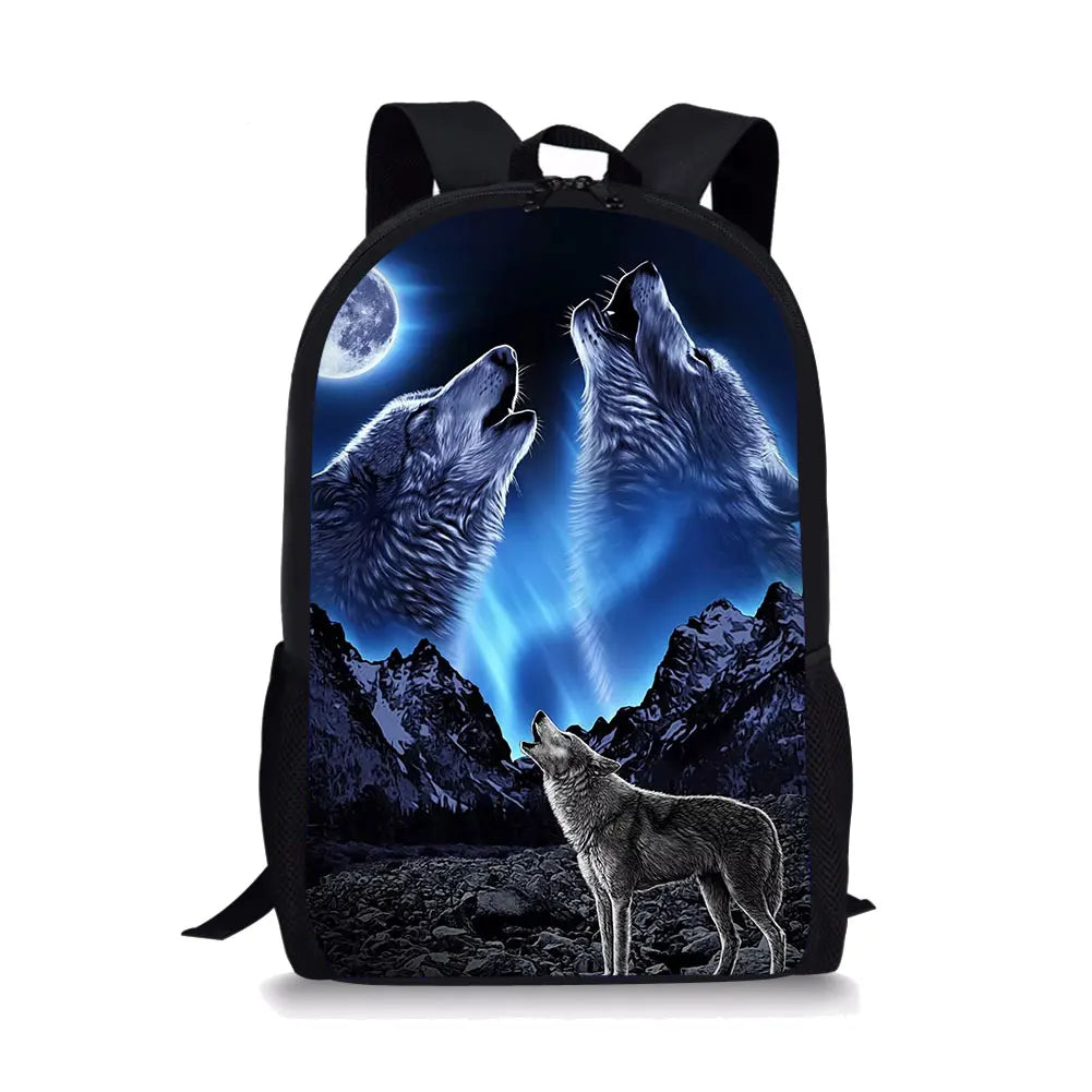 Wolf Printing Pattern School Backpacks & Pencil Bag & Lunch Bag