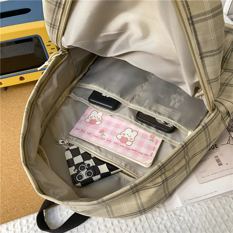 Plaid Rucksack Lightweight Book BagPack Schoolbag Teen Girls Boys