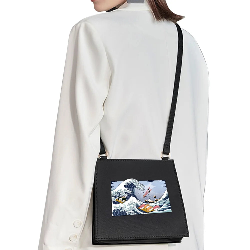 Japanese Wave Pattern Diagonal Shoulder Bag for Women