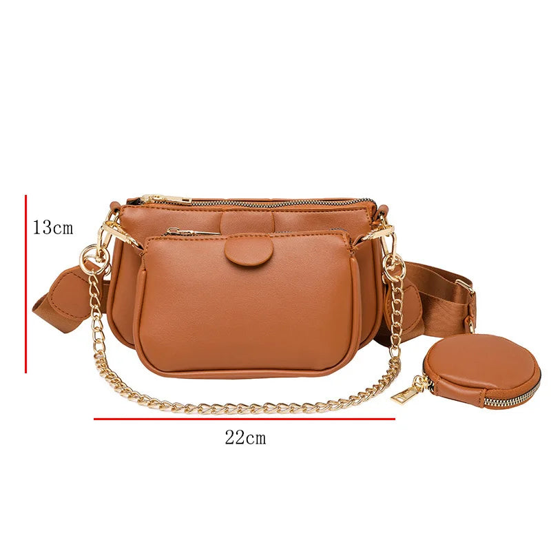 Leather Crossbody Bag Set Wide Straps 3 Pcs