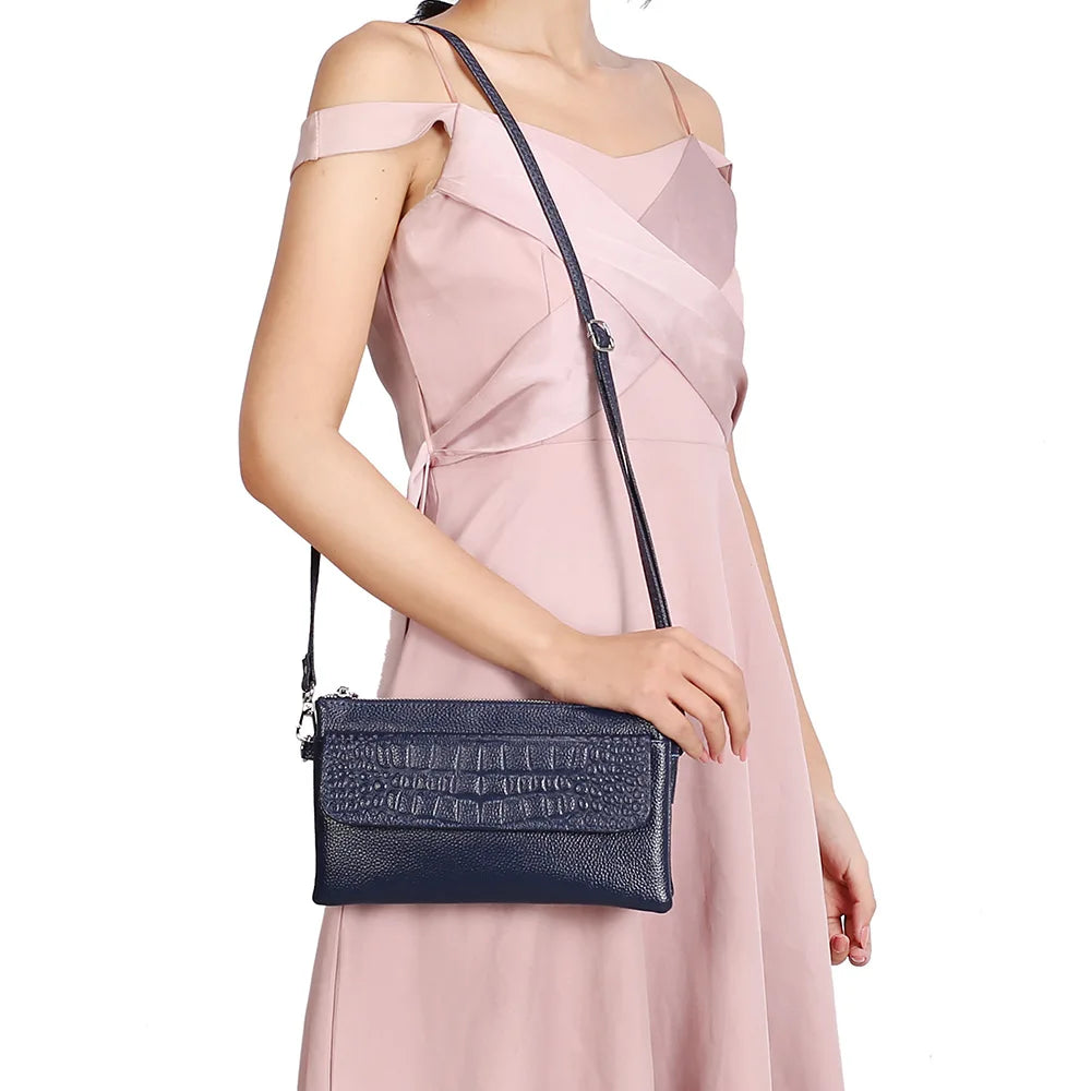 Leather Cross Body Bag for Women Solid Shoulder Messenger Clutch