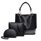 British Style Rivets 3-Piece Leather Handbag Set